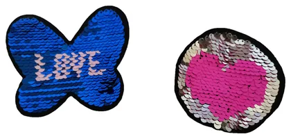 Flip-sequin butterfly and heart patches
